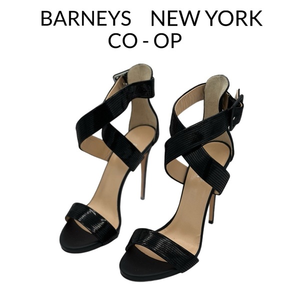 Barneys NY Co-Op Patent Leather Embossed Crisscross Ankle Strap Sandals –39.5 EU - Picture 1 of 5